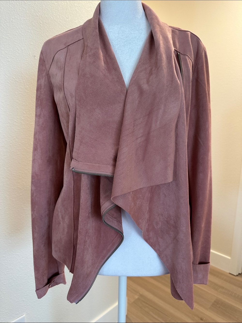 Blank NYC Dusty Rose Faux Suede Draped Jacket